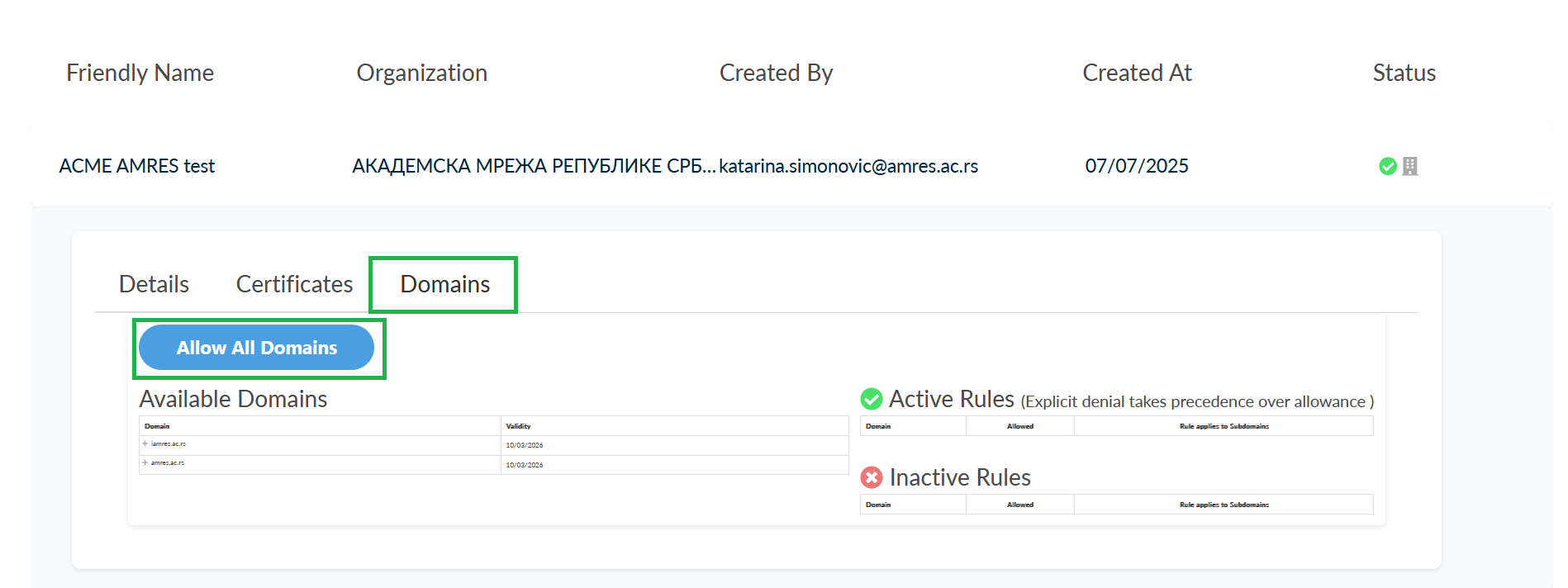 Kreiranje ACME naloga, korak 4